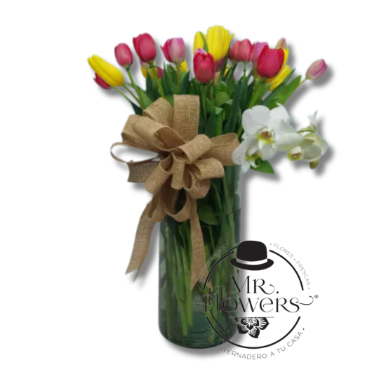 Arreglo Floral con Tulipanes y Orquídeas