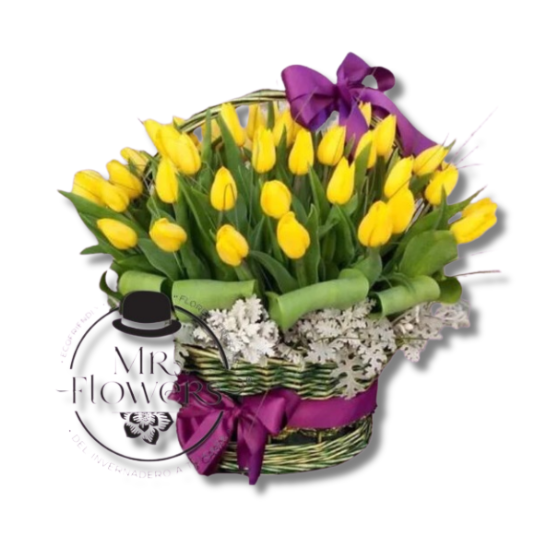Canasta de Tulipanes Amarillos