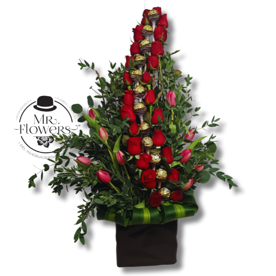 Rosas y Tulipanes con Chocolates Ferrero