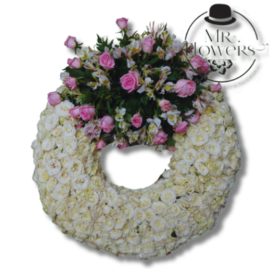 Corona Blanca Chica con 24 Rosas