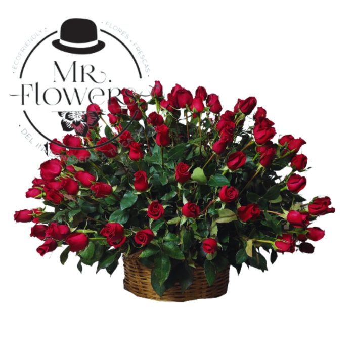300 Rosas Rojas en Canasta de Mimbre