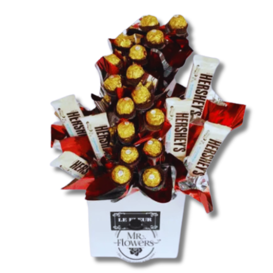 Caja con Ferrero y Hersheys Blancos