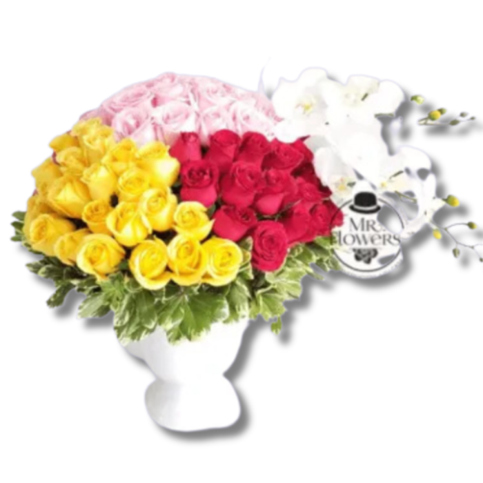 Arreglo con 100 Rosas y Orquídea