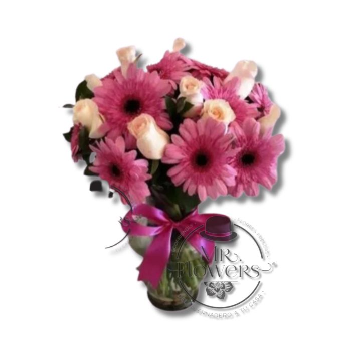 Jarrón con Gerberas y Rosas