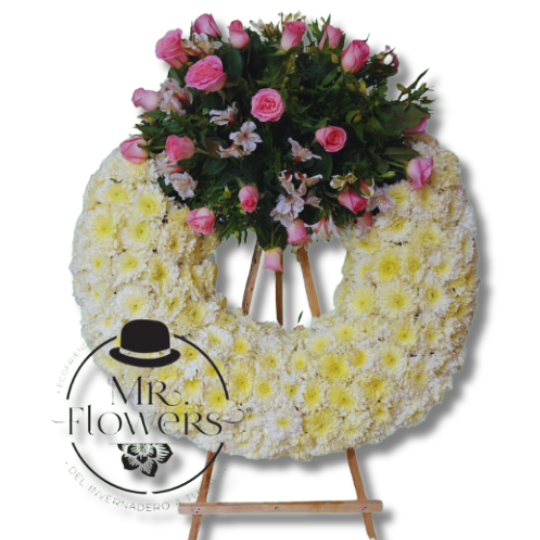 Corona Fúnebre Blanca con 24 Rosas