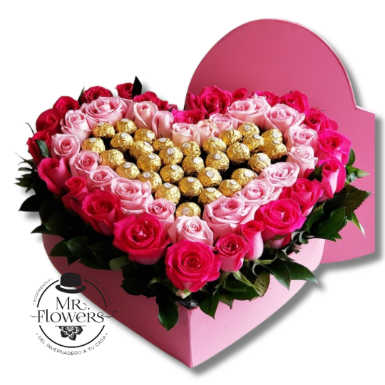 Corazón Grande de rosas y Ferrero