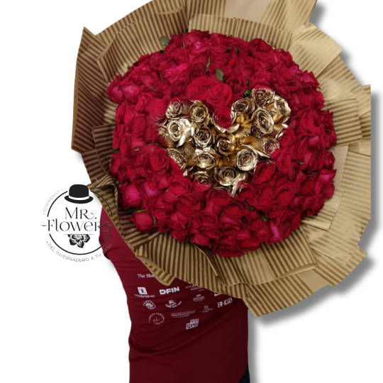 Ramo de 300 rosas Rojas y Doradas