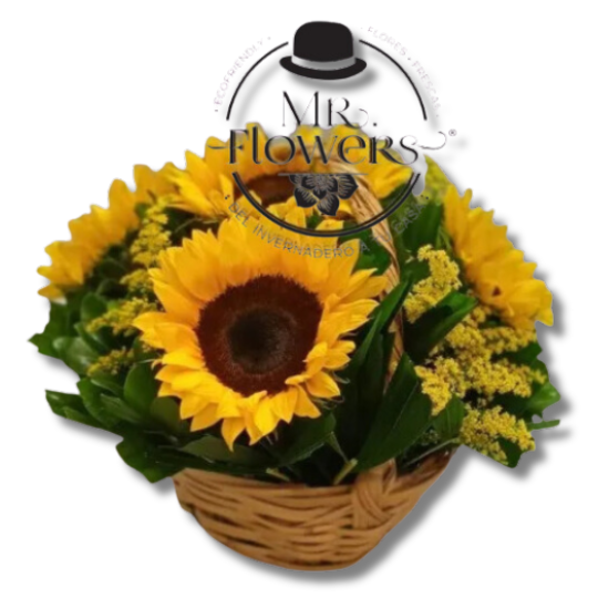 Canasta con 5 Girasoles